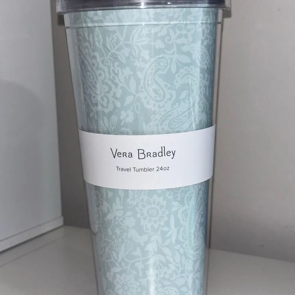 Vera Bradley Eden paisley mint travel tumbler 24oz flexible straw new